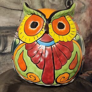 8.5" Talavera Mexico Handmade Owl Planter Pottery Mexican Folk Art Ceramic